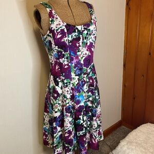 Connected Apparel Purple and Blue Floral Summer Spring Dress
